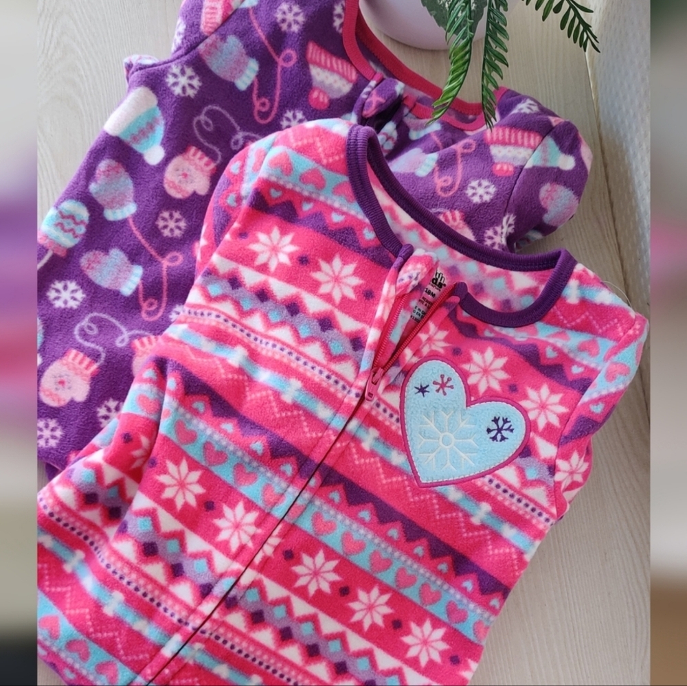Kids Headquarters Set of 2 Toddler Girl's Fleece Onesies Size 18 mo.